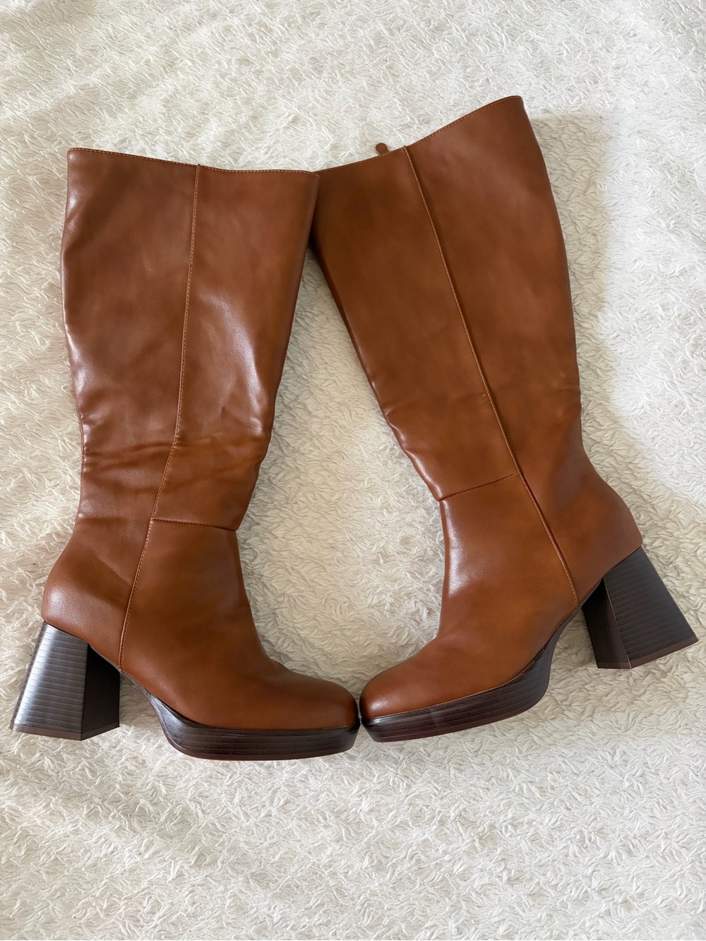 Classic Tan Leather Knee-High Heeled Boots